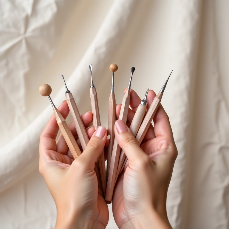 Mãos segurando diferentes tamanhos de agulhas de crochê.