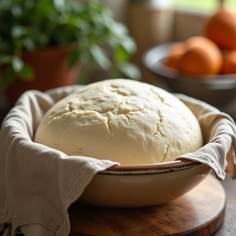 Massa de pizza caseira fermentando.
