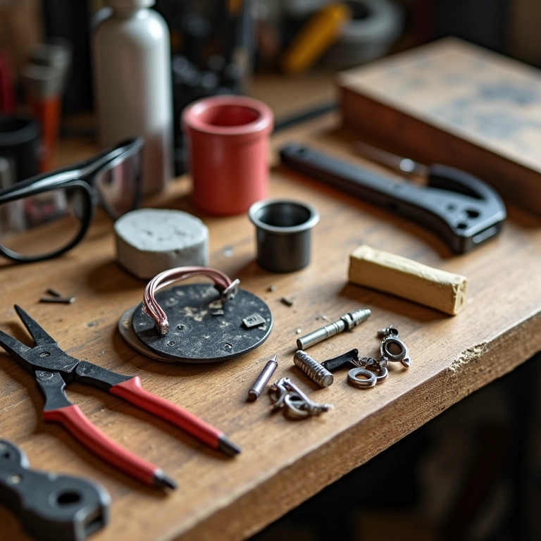 Materiais necessários para criar resistência elétrica para cortar vidro dispostos em bancada.