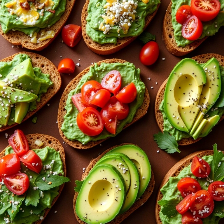 Mesa com ingredientes coloridos para montar torradas de abacate.