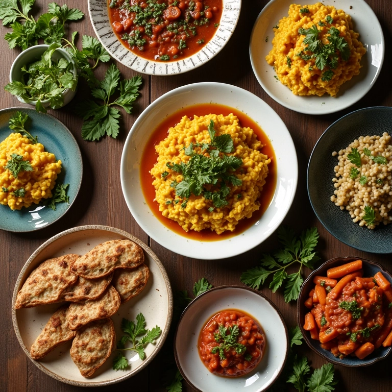 Mesa farta com diversos pratos com jambu, erva amazônica que causa leve tremor na boca.