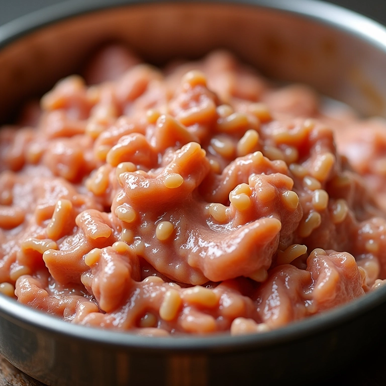 Mistura de carne de frango com ingredientes para dar liga.