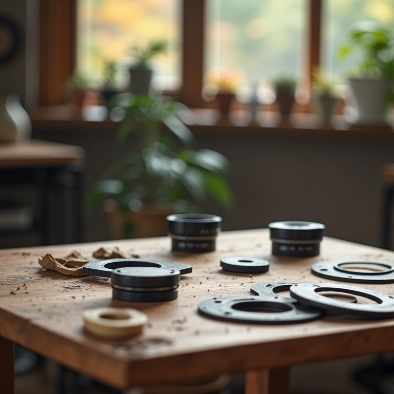 Molde circular para corte de lentes em mesa DIY bem iluminada.