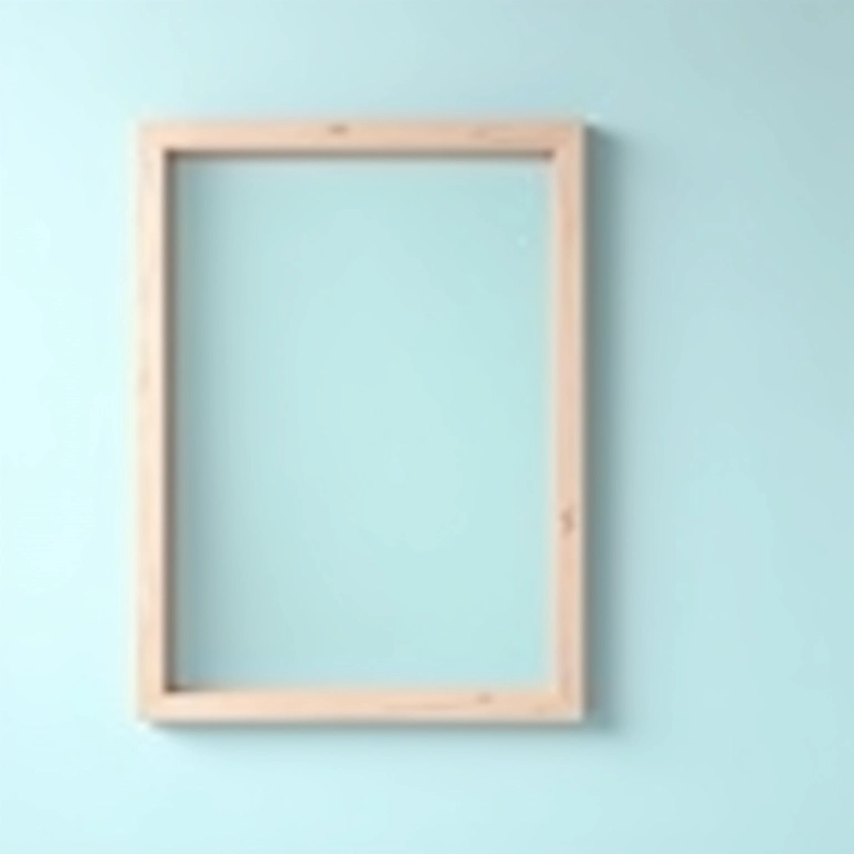 Moldura clean de madeira para espelho em parede azul clara.