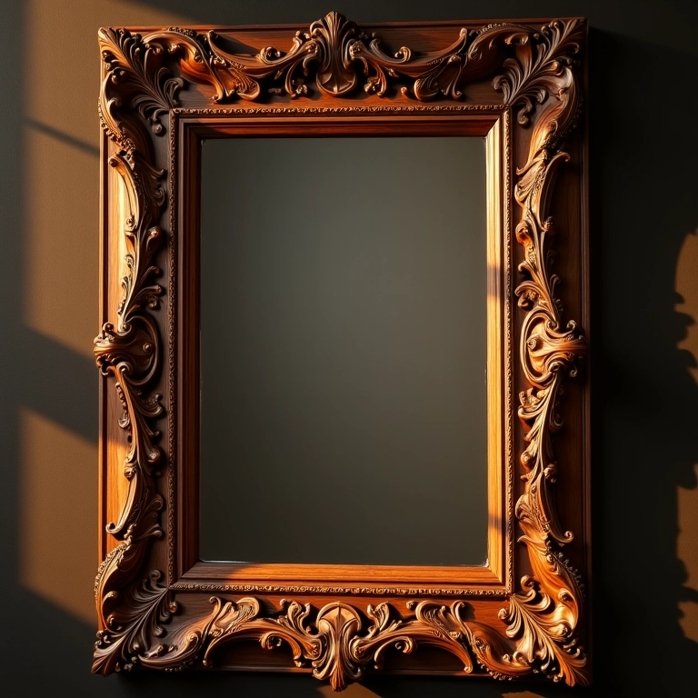 Moldura detalhada de madeira com entalhes para espelho.