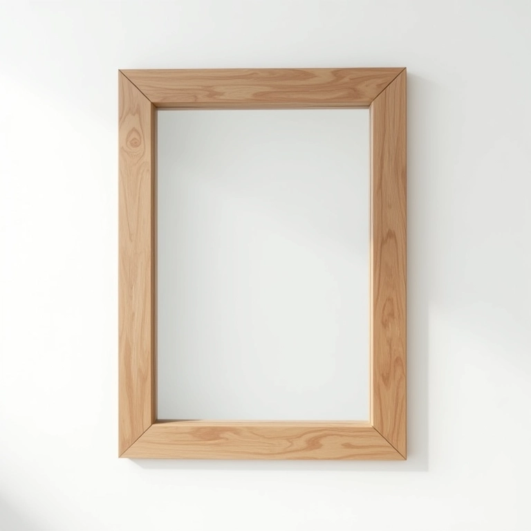 Moldura rústica de madeira para espelho pendurada na parede.