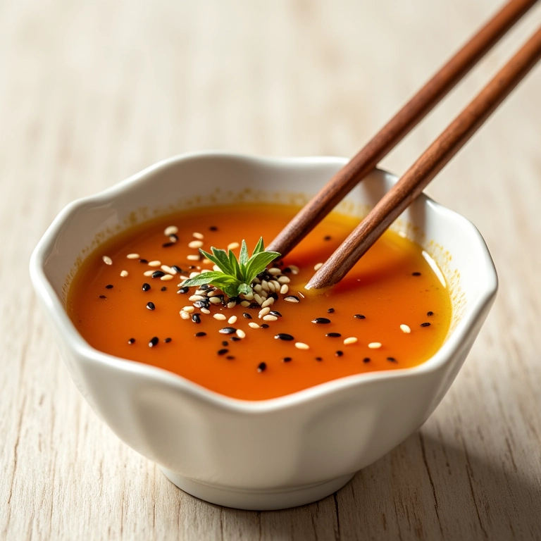 Molho asiático para salada com gengibre, shoyu, óleo de gergelim e mel.