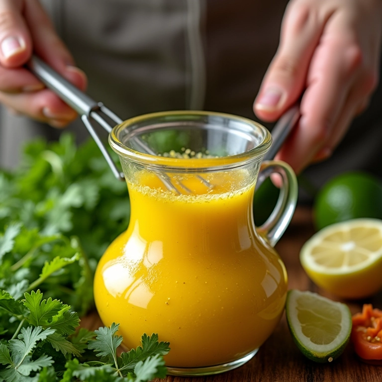 Molho brasileiro para salada com limão, cheiro-verde, mostarda e azeite.
