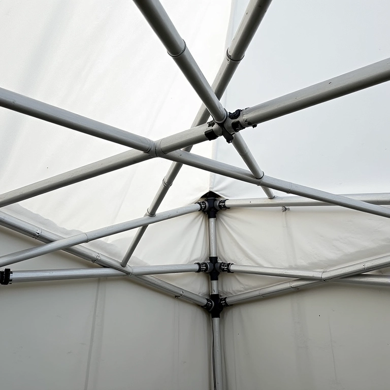 Montagem da estrutura de uma barraca de camping.