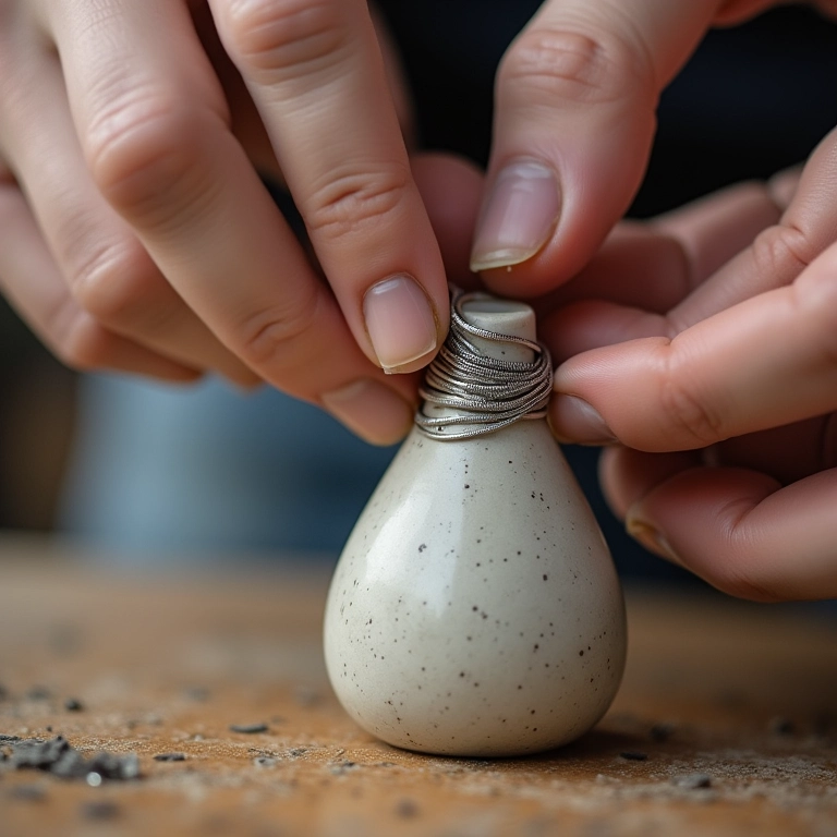 Montagem da resistência elétrica passo a passo, enrolando o fio em cerâmica.
