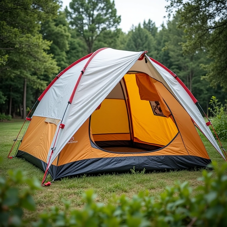 Montagem de barraca em terreno irregular.