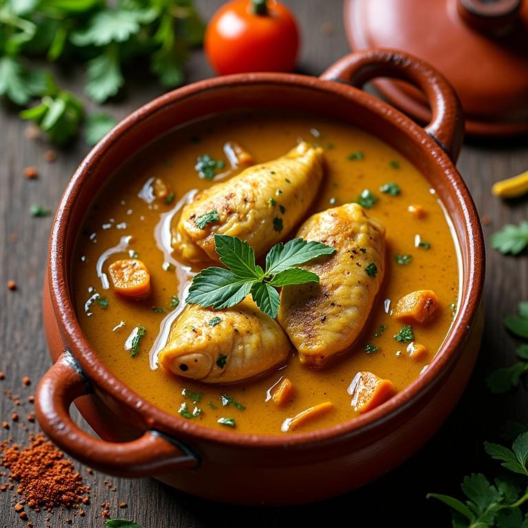 Moqueca de Peixe com Tucupi fervendo em uma panela de barro.