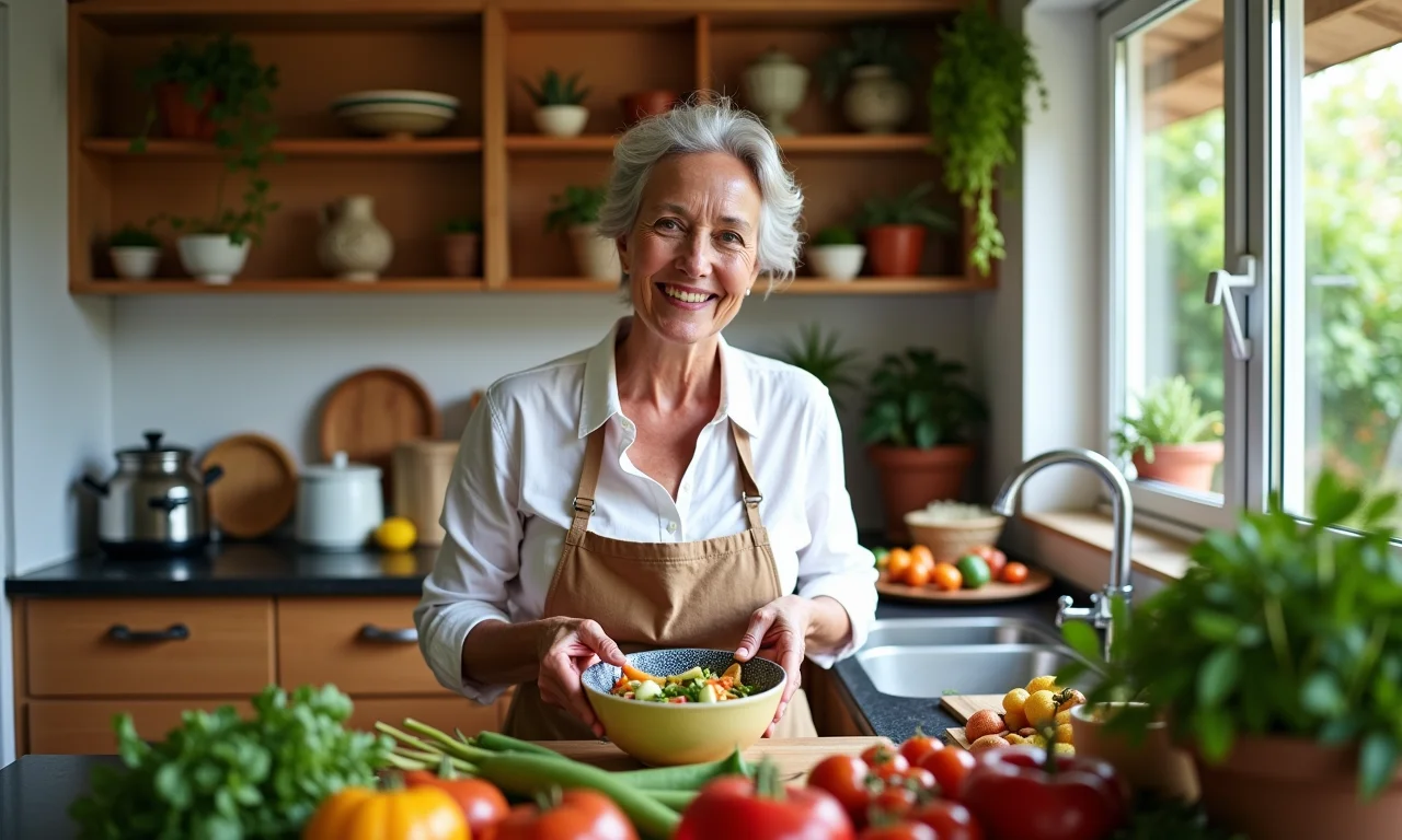 Mulher preparando salada de batata yacon com maçã e nozes.