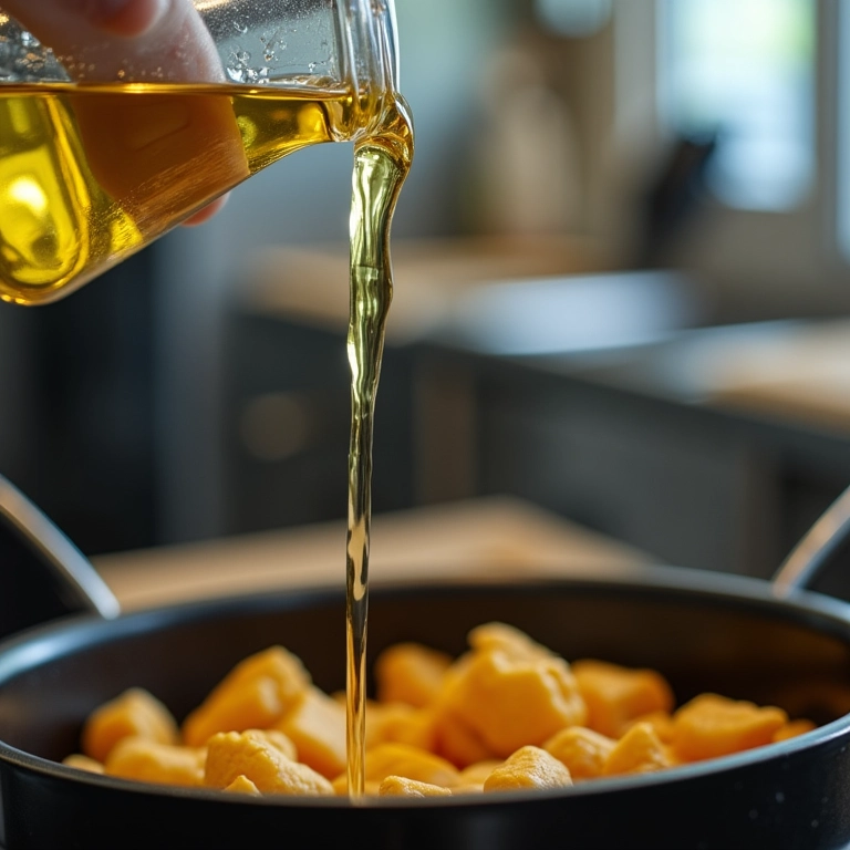 Óleo de canola sendo derramado em fritadeira.