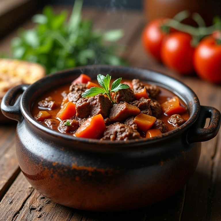Panela de pressão com carne de boi cozida fumegante.
