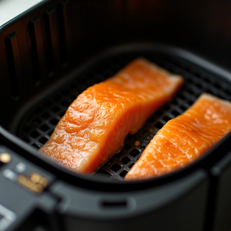 Peixe empanado sendo preparado na airfryer.