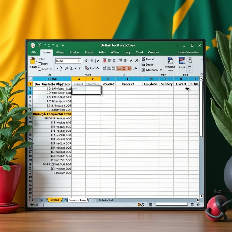 Planilha Excel com função 'De Para' em destaque, decoração brasileira vibrante.
