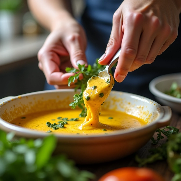 Preparo do molho de alcaparras para carpaccio.