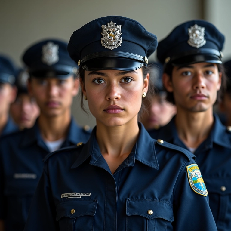 Recrutas da polícia civil brasileira em treinamento.
