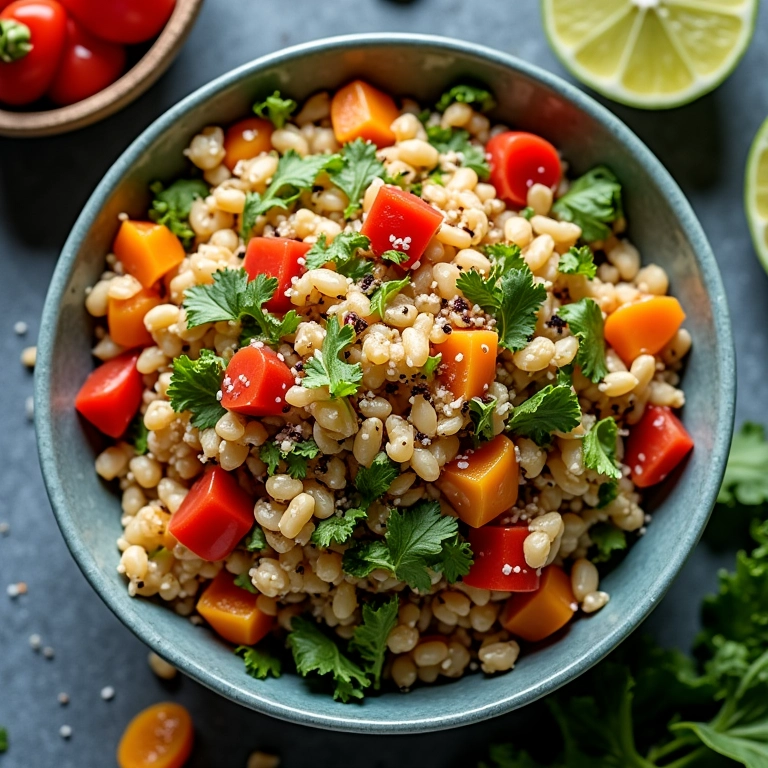 Salada de grãos colorida e nutritiva, ideal para uma refeição saudável.