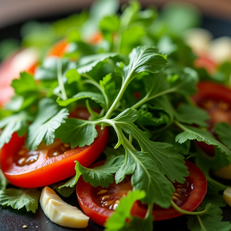 Salada fresca com agrião, tomate e queijo brasileiro
