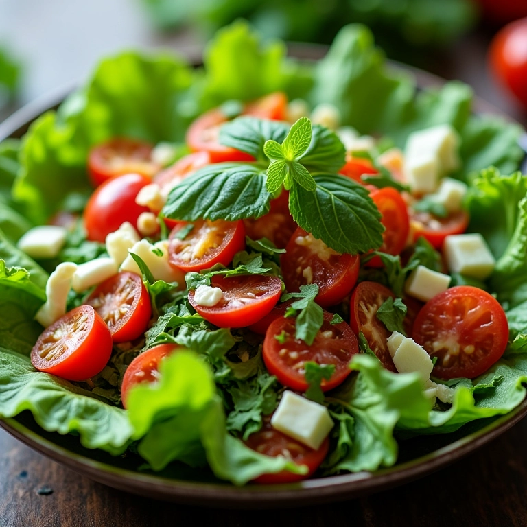 Salada fresca com ora-pro-nóbis e vegetais coloridos.