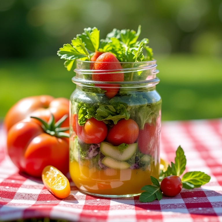 Salada no pote prática para piquenique.