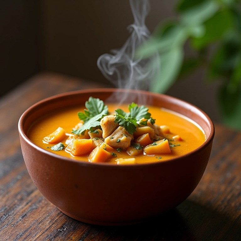 Sopa de cará com frango e legumes, um prato nutritivo e saboroso.