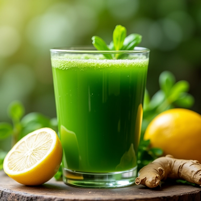 Suco detox de agrião com limão e gengibre em copo