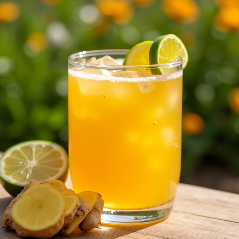 Suco detox de maxixe com limão e gengibre em copo, cenário ensolarado.