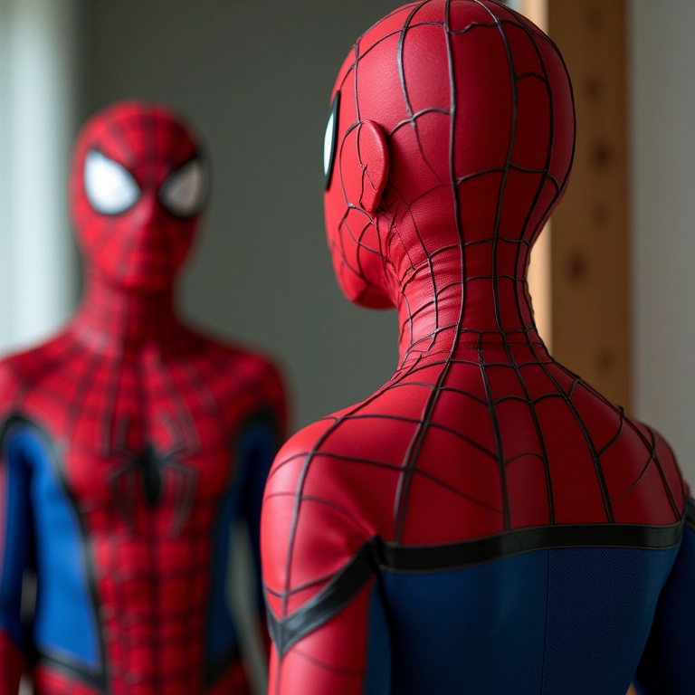 Testando e ajustando a fantasia do Homem-Aranha.