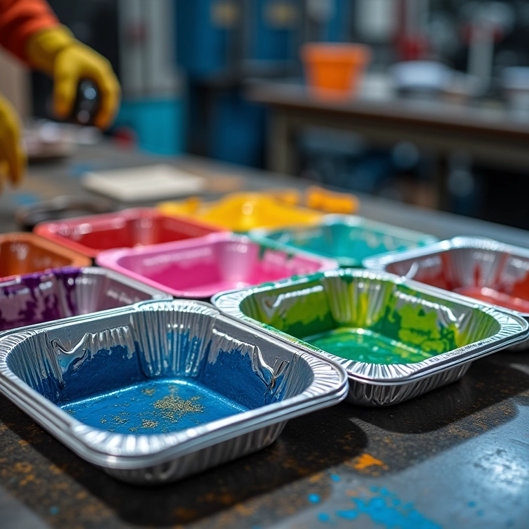 Tinta spray em panelinhas de alumínio.