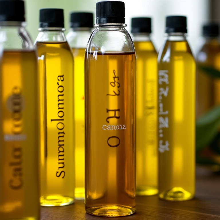 Tipos de óleo: canola, girassol, oliva.