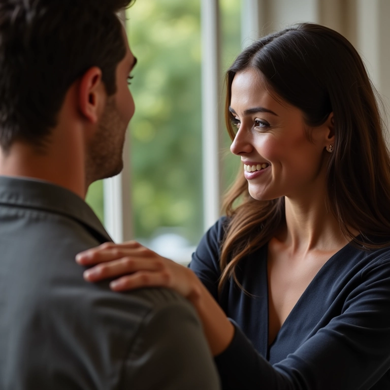 Toque sutil durante uma conversa, criando conexão e aumentando o interesse.