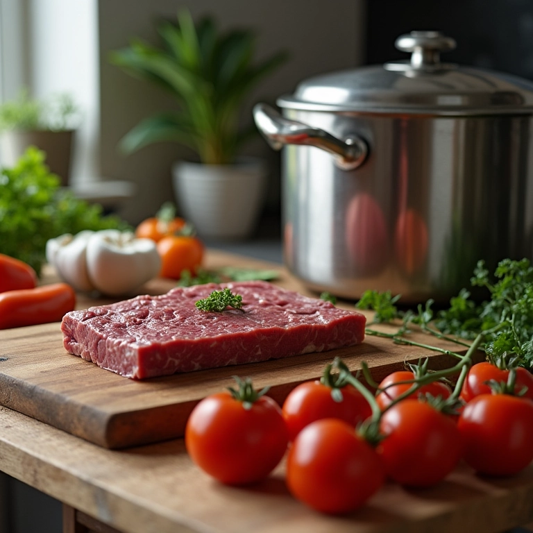Utensílios essenciais para cozinhar carne na panela de pressão.