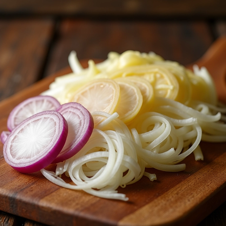 Variedade de cebolas fatiadas para vinagrete.