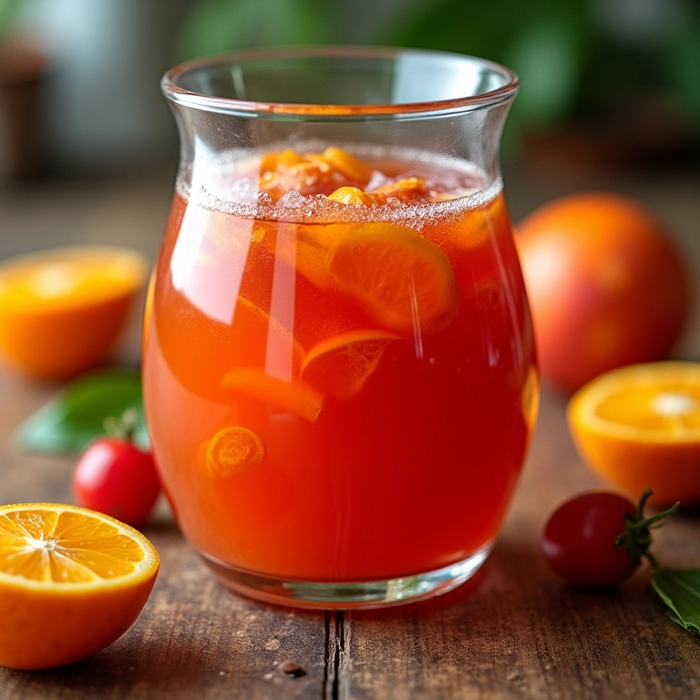 Variedade de receitas caseiras com jenipapo, incluindo licor, doce e geleia, em uma cozinha vibrante.