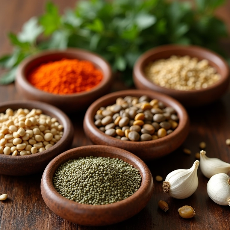 Variedade de temperos para picles caseiros.