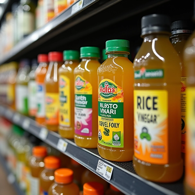 Vinagres de arroz em supermercado brasileiro.