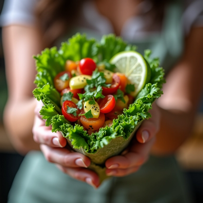 Wrap de abacate com legumes frescos.