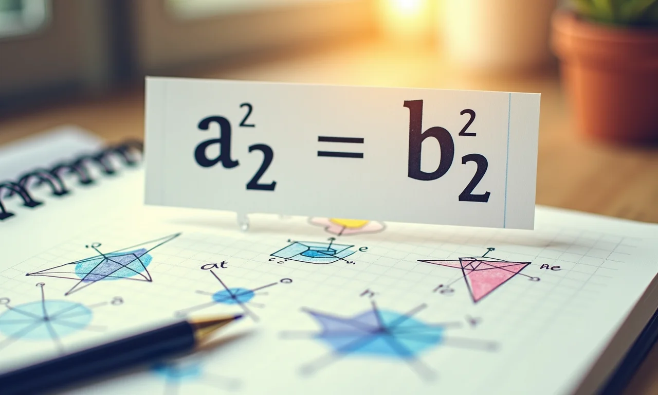 A fórmula a² + b² = c² flutuando sobre um caderno com desenhos geométricos.