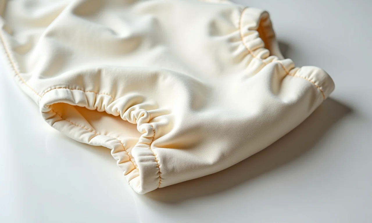 Acabamento impecável de uma calça plástica de bebê.