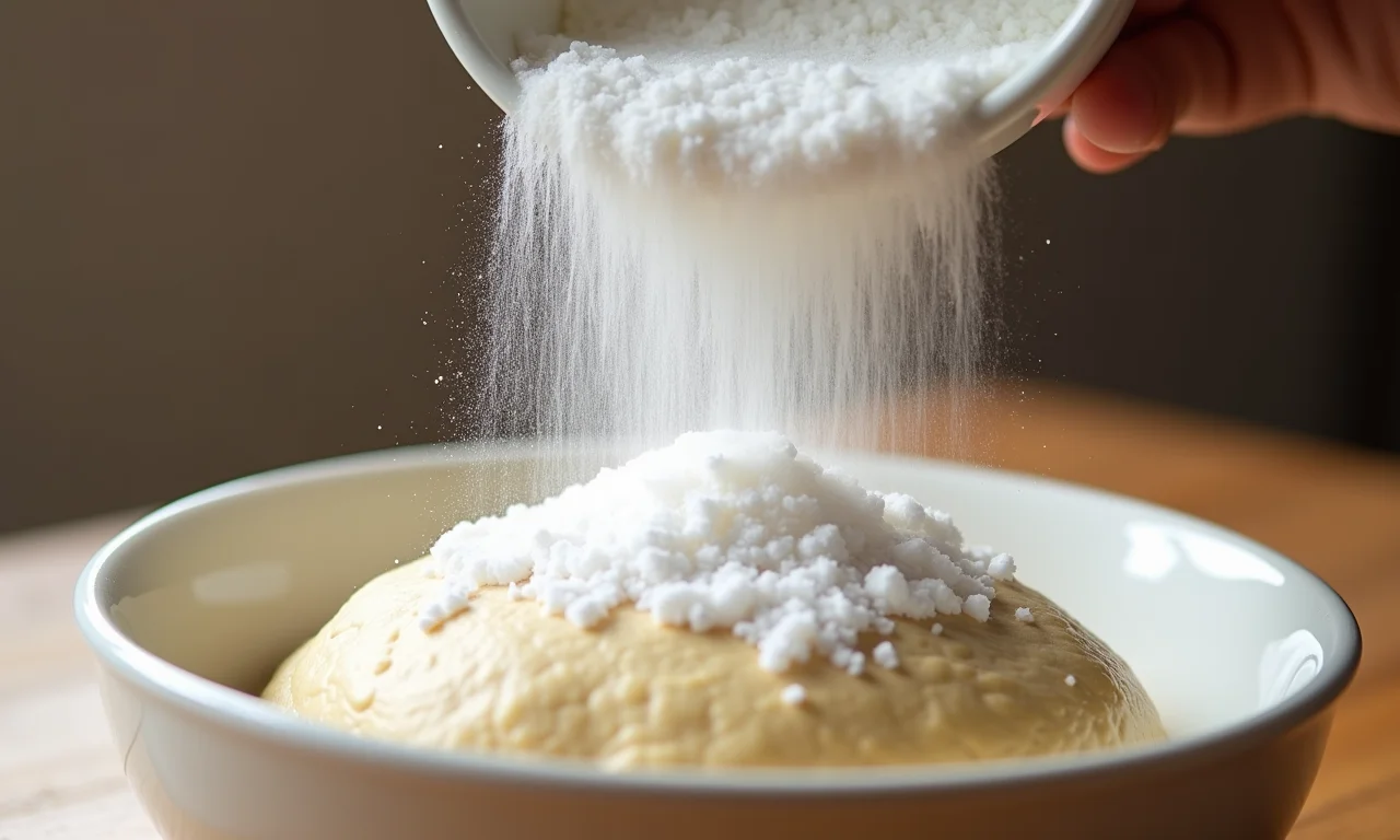 Açúcar granulado sendo adicionado à massa dos sequilhos para adoçar na medida certa.