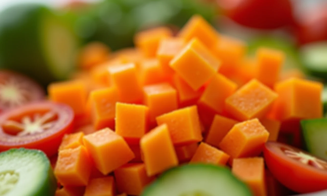 Adicionando cor e sabor à salada com vegetais frescos.