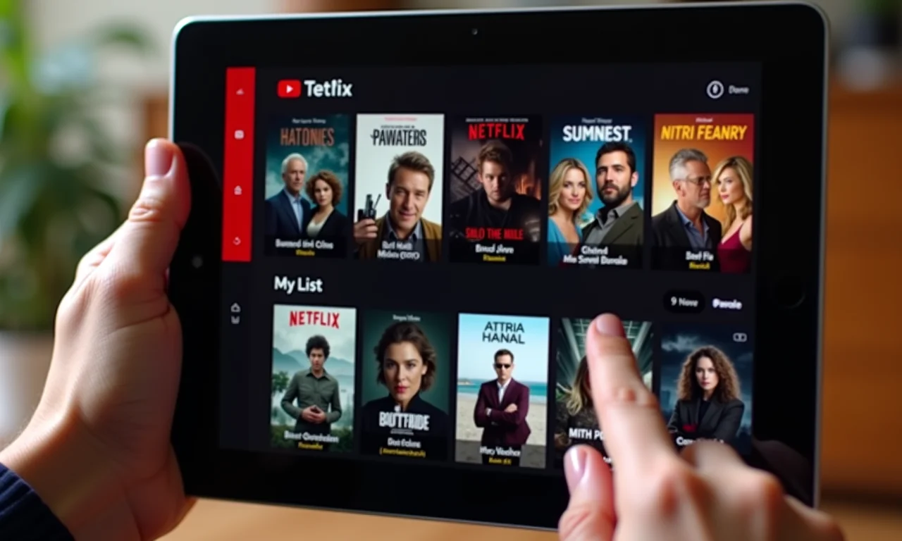 Adicionando filmes e séries à lista da Netflix em um tablet.