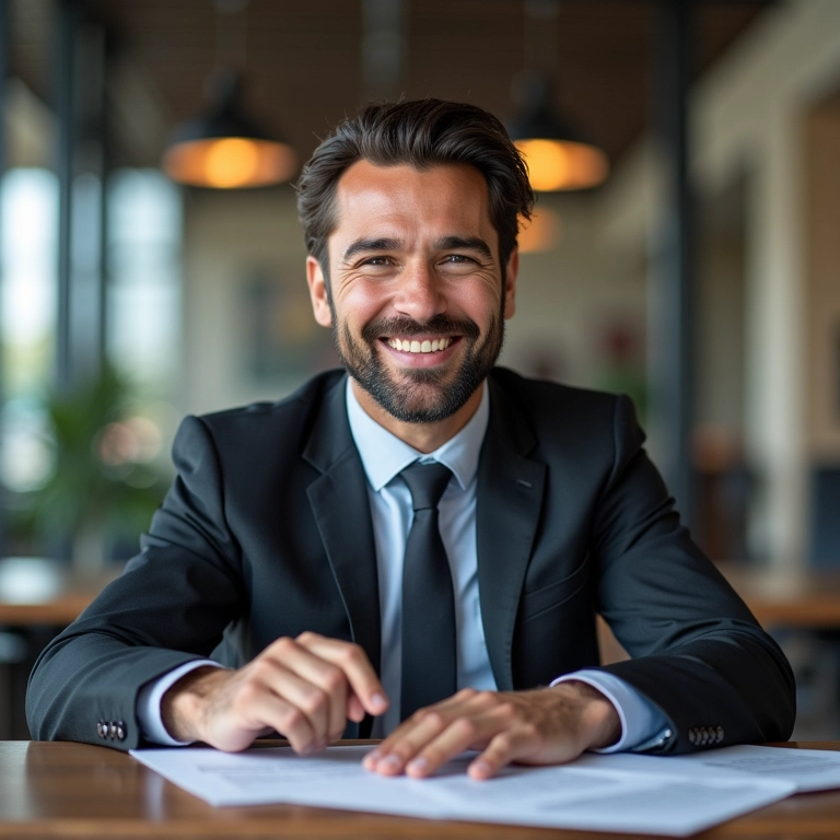 Advogada sorrindo oferece conselhos sobre direitos trabalhistas.