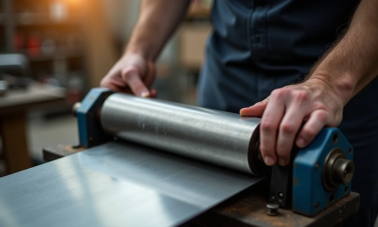 Ajustando uma calandra manual para diferentes espessuras de chapa.