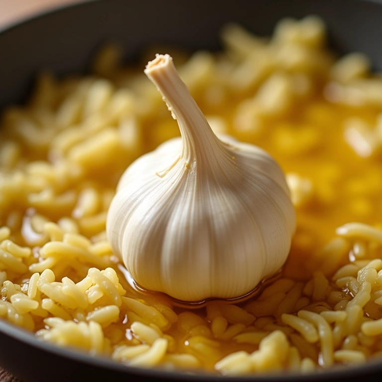 Alho sendo refogado para arroz com alho.