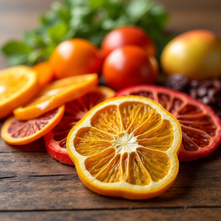 Alimentos desidratados em diferentes estágios.