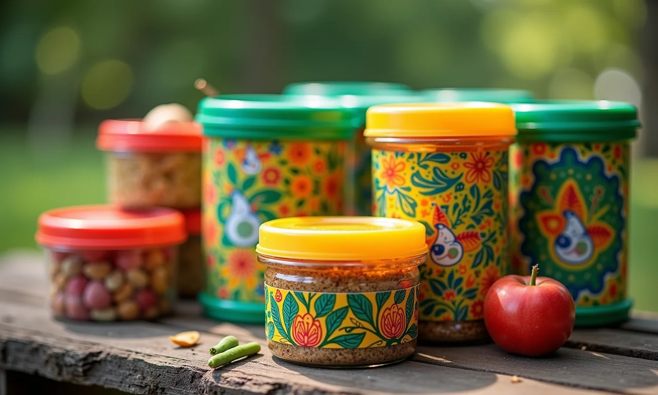 Alimentos não perecíveis embalados para acampamento.